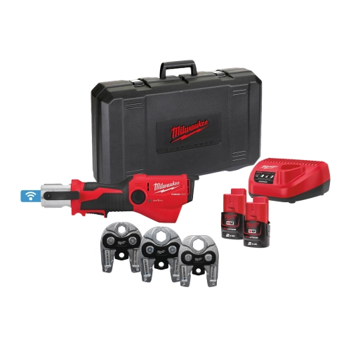 Milwaukee M12 ONEHPT-202C Geberit Mapress SET subkompaktowa zaciskarka FORCE LOGIC™ zestaw - (3 x szczęki 15,22,28mm)