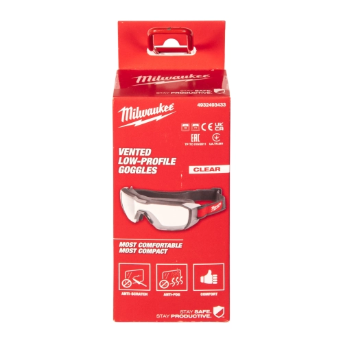 Gogle okulary wąskie bezbarwne wentylowane Milwaukee 4932493433