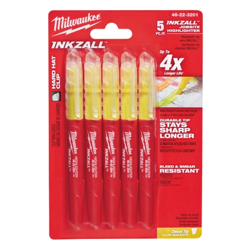 Markery zakreślacze żółte INKZALL (5szt.) Milwaukee 48223201