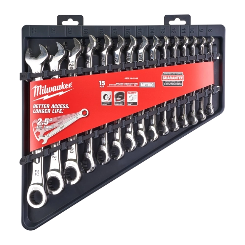 Zestaw kluczy płasko-oczkowych z grzechotką (15szt) MAXBITE Milwaukee 4932464994