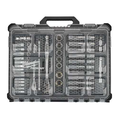 Zestaw nasadek 1/4″ i 1/2″ z grzechotką (63szt.) PACKOUT Milwaukee – widok 2