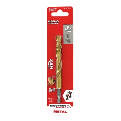Wiertło do metalu Milwaukee SHOCKWAVE HSS-G TIN RED HEX 10,5X122 mm