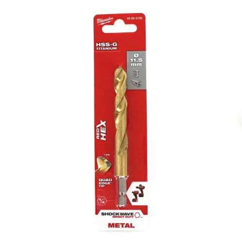Wiertło do metalu Milwaukee SHOCKWAVE HSS-G TIN RED HEX 11,5X126 mm