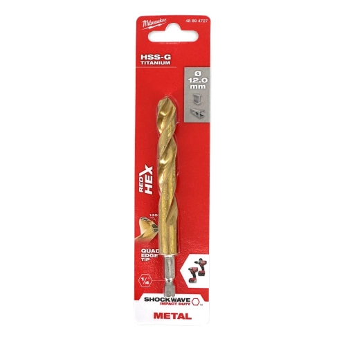Wiertło do metalu Milwaukee SHOCKWAVE HSS-G TIN RED HEX 12,0X127 mm