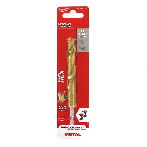 Wiertło do metalu Milwaukee SHOCKWAVE HSS-G TIN RED HEX 13,0X130 mm