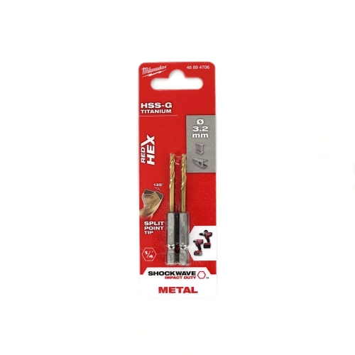 Wiertło do metalu Milwaukee SHOCKWAVE HSS-G TIN RED HEX 3,2x66,5 mm /2SZT