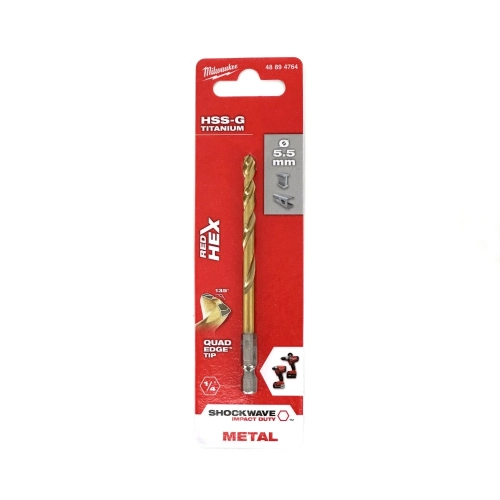 Wiertło do metalu Milwaukee SHOCKWAVE HSS-G TIN RED HEX 5,5X104 mm