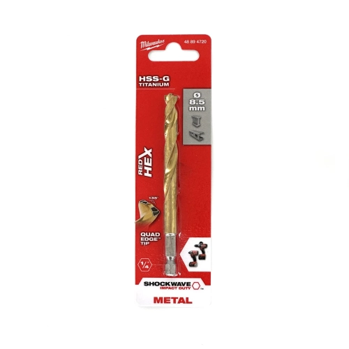 Wiertło do metalu Milwaukee SHOCKWAVE HSS-G TIN RED HEX 8,5X114 mm