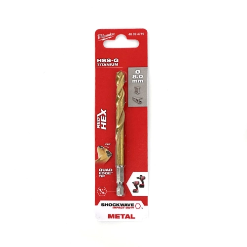 Wiertło do metalu Milwaukee SHOCKWAVE HSS-G TIN RED HEX 8,0X111 mm