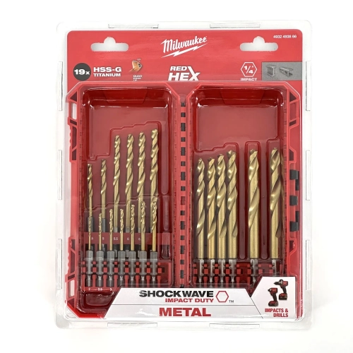 Zestaw wierteł do metalu Milwaukee SHOCKWAVE HSS-G TIN RED HEX 2-10 mm (19SZT.)