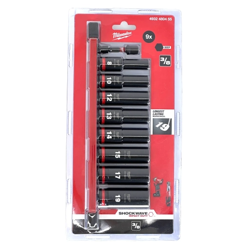Zestaw nasadek udarowych długich 3/8″ Milwaukee SHOCKWAVE IMPACT DUTY (9szt)