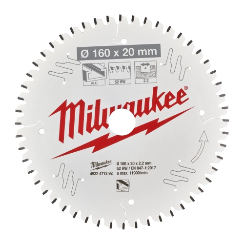 Tarcza pilarska do aluminium Milwaukee 160x20 mm 52 zęby