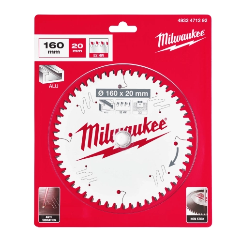 Tarcza pilarska do aluminium Milwaukee 160x20 mm 52 zęby – widok 2