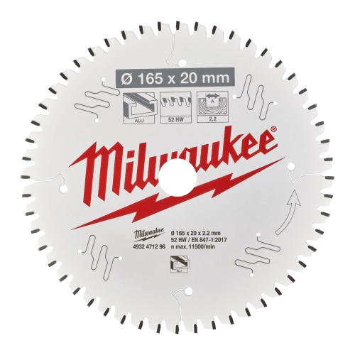 Tarcza pilarska do aluminium Milwaukee 165x20 mm 52 zęby