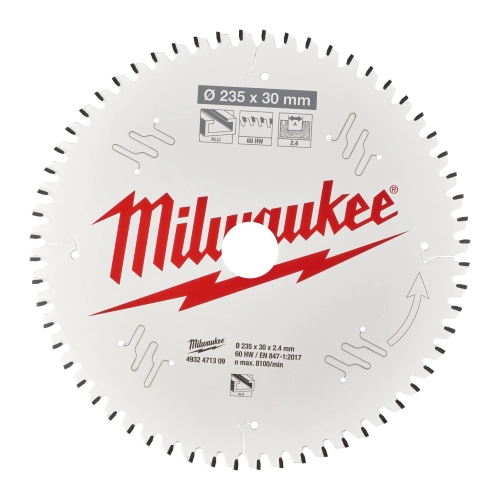 Tarcza pilarska do aluminium Milwaukee 235x30 mm 60 zębów -5°
