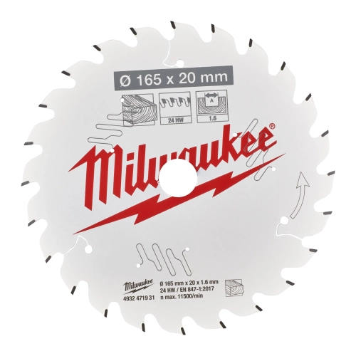 Tarcza pilarska do drewna Milwaukee 165x20 mm 24 zęby
