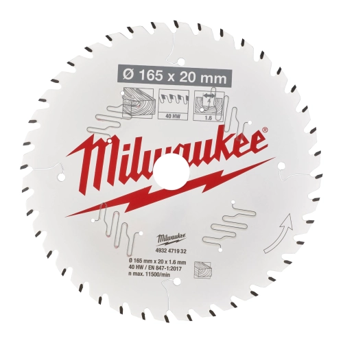 Tarcza pilarska do drewna Milwaukee 165x20 mm 40 zębów