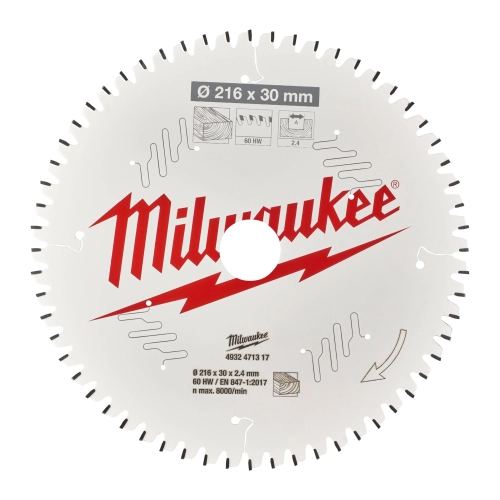 Tarcza pilarska do pił ukosowych drewno 216x30 mm 60 zębów Milwaukee