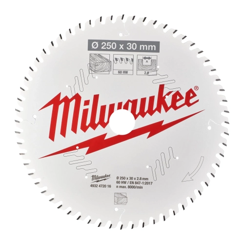 Tarcza pilarska do pił ukosowych drewno 250x30 mm 60 zębów Milwaukee