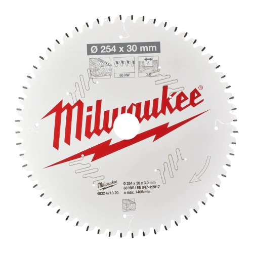 Tarcza pilarska do pił ukosowych drewno 254x30 mm 60 zębów Milwaukee