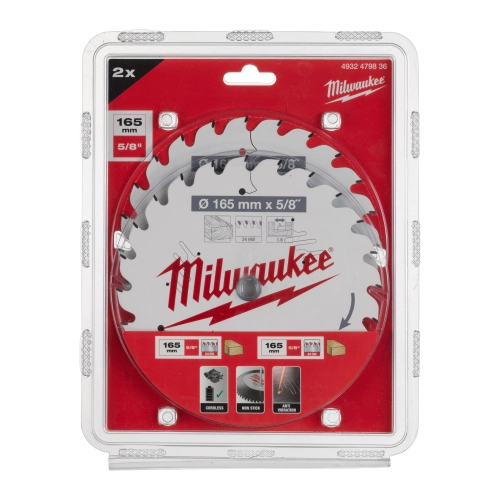Zestaw tarcz do drewna Milwaukee twin pack 165 mm 5/8″ 24 zęby (2szt) – widok 2