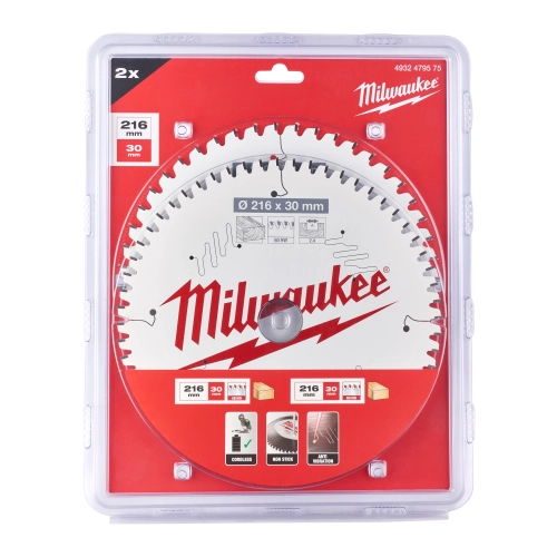 Zestaw tarcz pilarskich drewno 216x30 mm 48 i 60 zębów Milwaukee – widok 2