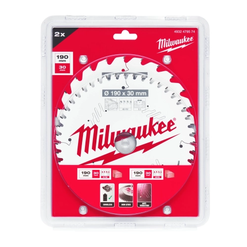 Zestaw tarcz do szybkiego cięcia drewna Milwaukee twin pack 190x30 mm 24 i 48 zębów – widok 2