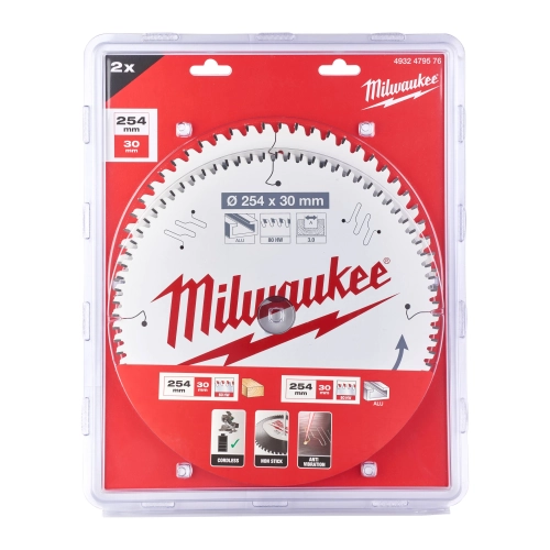 Zestaw tarcz pilarskich drewno/aluminium 254x30 mm 60 i 80 zębów Milwaukee – widok 2
