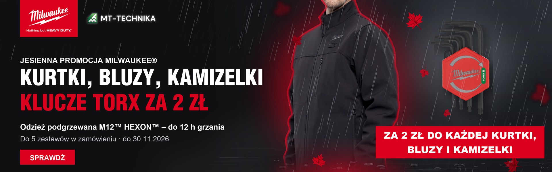Kup kurtkę, bluzę lub kamizelkę podgrzewaną MILWAUKEE i dobierz zestaw kluczy TORX za 2 zł