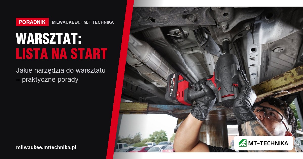 Klucz udarowy M18 FUEL i narzędzia na stole warsztatowym