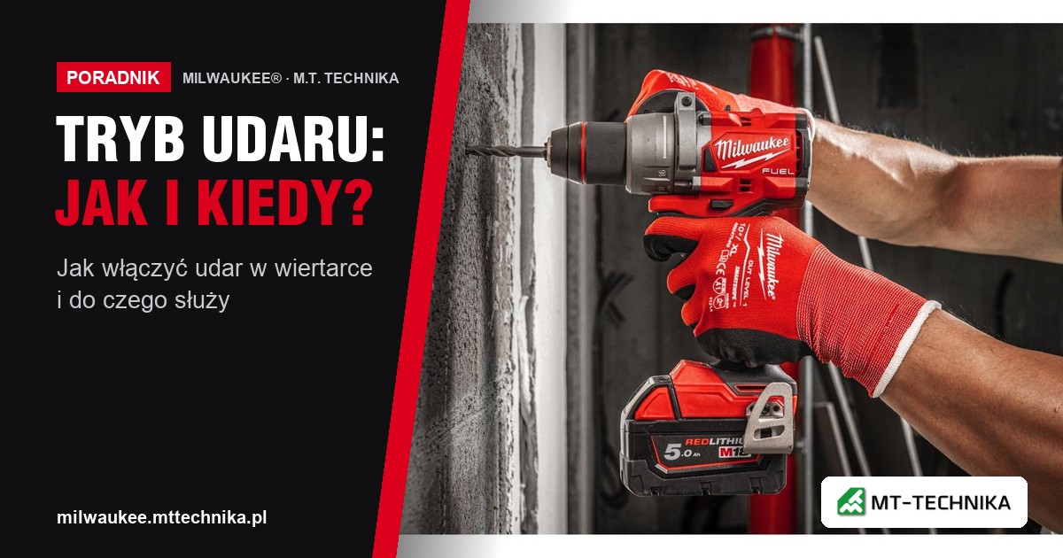 Wiertarko-wkrętarka udarowa M18 FUEL wierci w ścianie z cegły