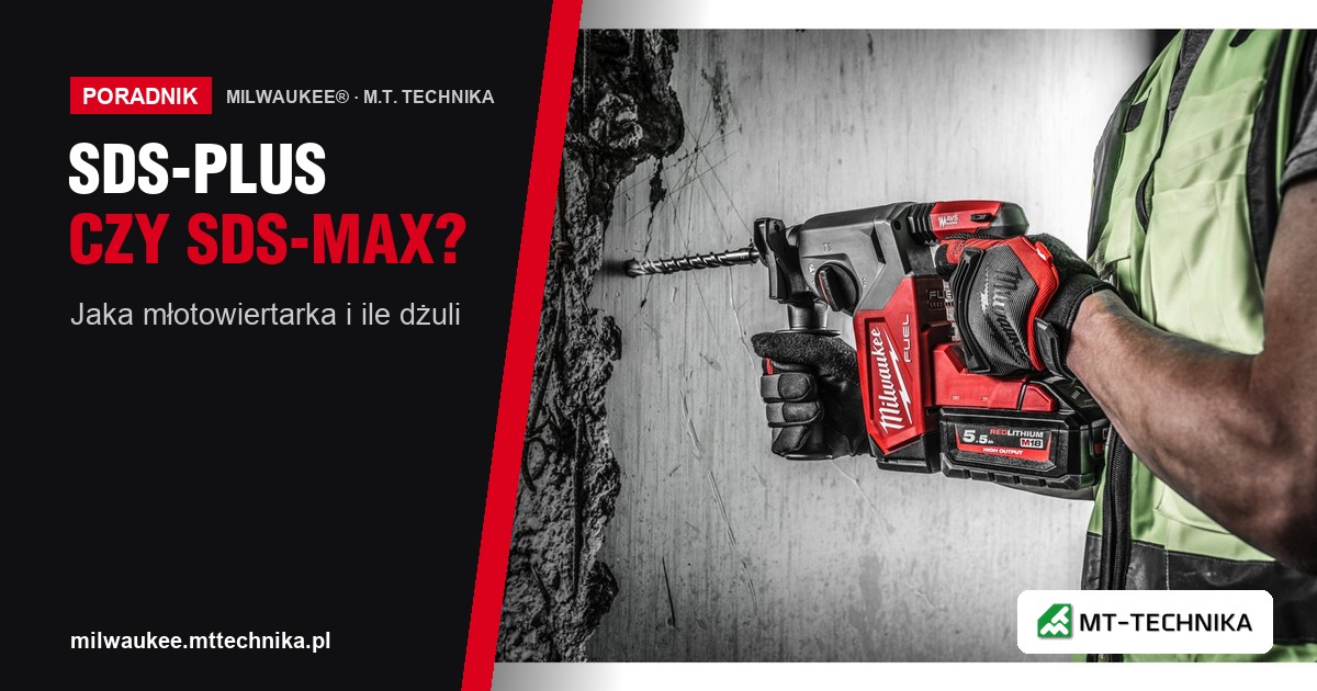 Młotowiertarka M18 FUEL SDS-Plus wierci w betonowej ścianie
