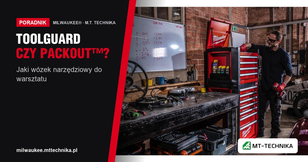 Mechanik przy wózku narzędziowym Milwaukee TOOLGUARD 78 cm z dostawką w warsztacie