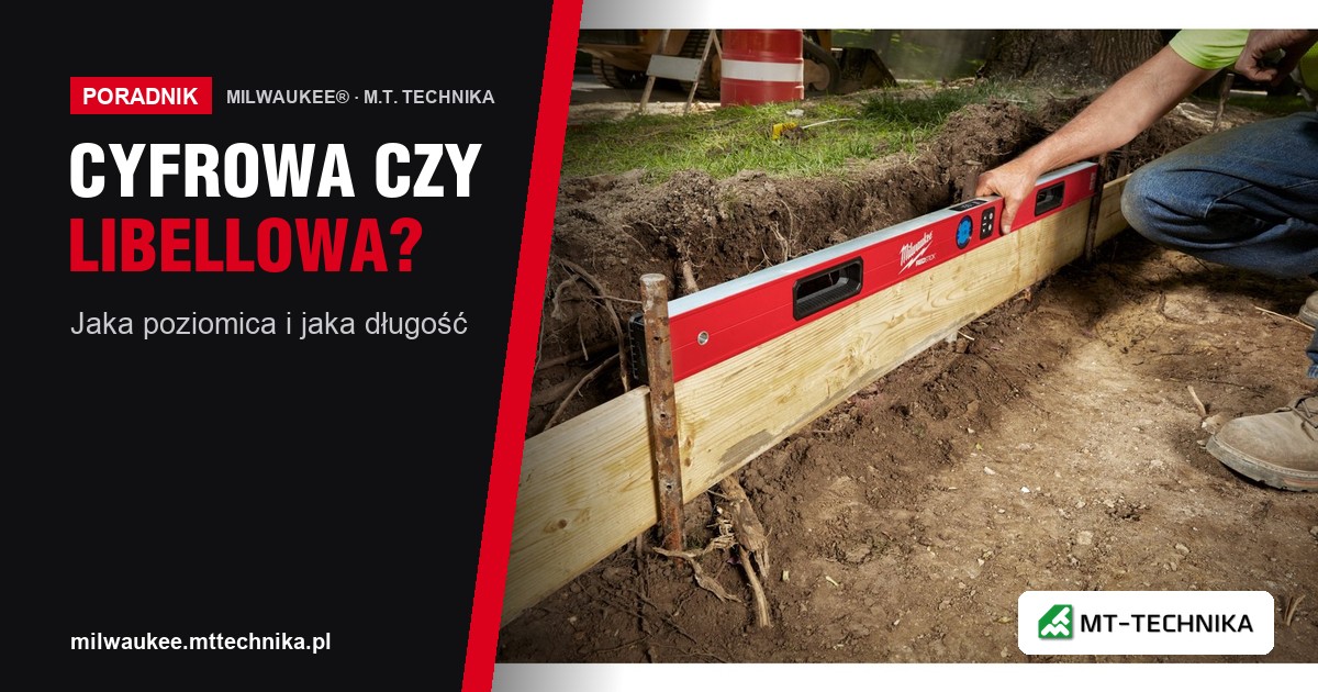 Poziomica elektroniczna Milwaukee na szalunku z wyświetlaczem kąta