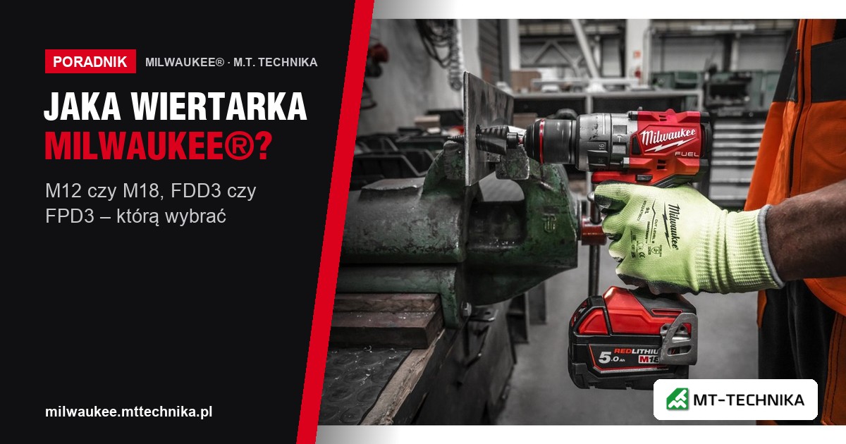 Wiertarko-wkrętarka M18 FUEL wierci w stalowym profilu zamocowanym w imadle