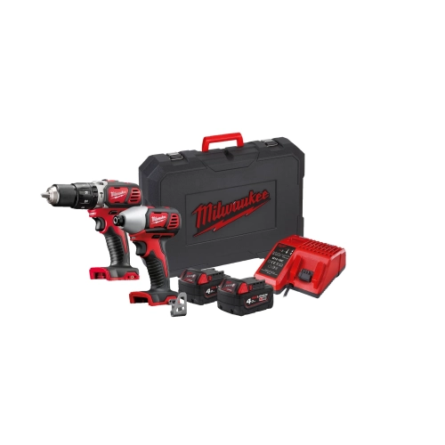 M18 BPP2C-402C zestaw M18™: wiertarko-wkrętarka z udarem i zakrętarka udarowa ¼″, 2× 4,0 Ah, ładowarka, walizka Milwauke