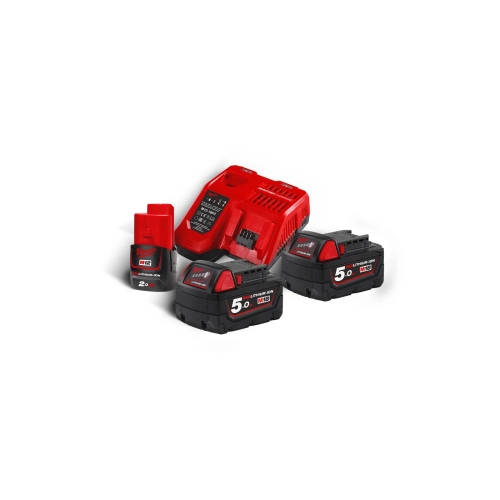 M18 NRG-502 zestaw 2 akumulatorów M18™ 5,0 Ah + akumulator M12™ 2,0 Ah, ładowarka M12-18 FC Milwaukee – widok 3
