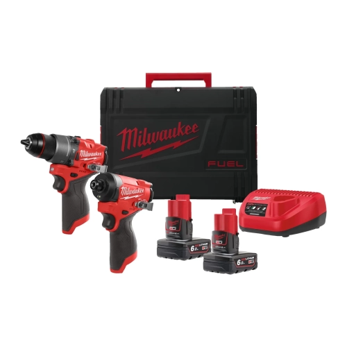 M12 FPP2A2-602X zestaw M12™ FUEL™: wiertarko-wkrętarka z udarem i zakrętarka udarowa ¼″, 2× 6,0 Ah, ładowarka, walizka M