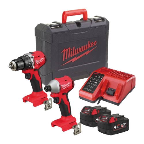 M18 BLCPP2A-402C zestaw M18™ bezszczotkowy: wiertarko-wkrętarka z udarem i zakrętarka udarowa ¼″, 2× 4,0 Ah, ładowarka,