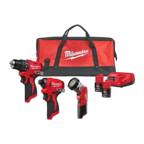 M12 BLPP3A-202B zestaw M12™ bezszczotkowy: wiertarko-wkrętarka, zakrętarka udarowa, latarka LED, 2 akumulatory 2,0 Ah, t