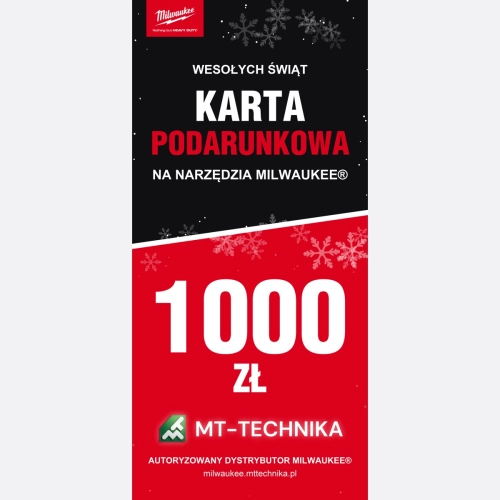 Karta podarunkowa Milwaukee 1000 zł – edycja świąteczna – przód
