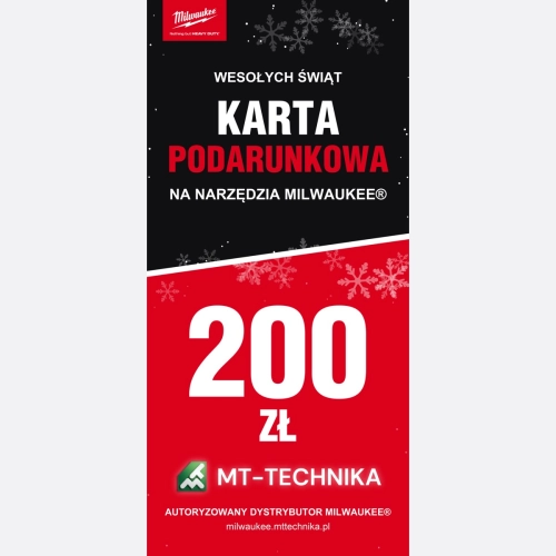 Karta podarunkowa Milwaukee 200 zł – edycja świąteczna – przód