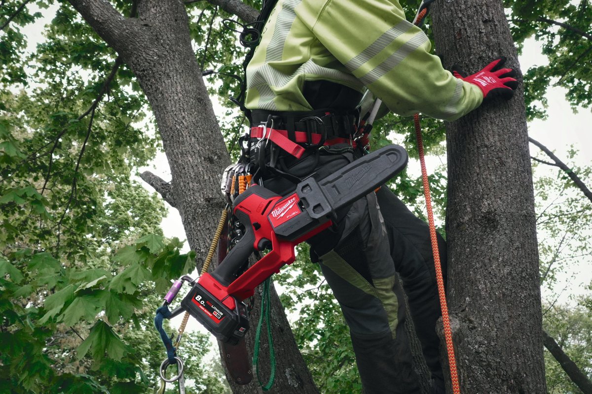 Pilarka M18 FHS20 zawieszona przy uprzęży arborysty