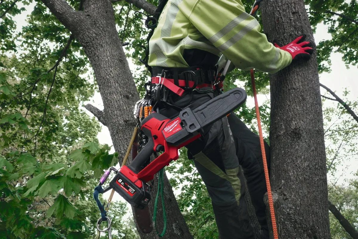 Pilarka M18 FHS20 zawieszona przy uprzęży arborysty