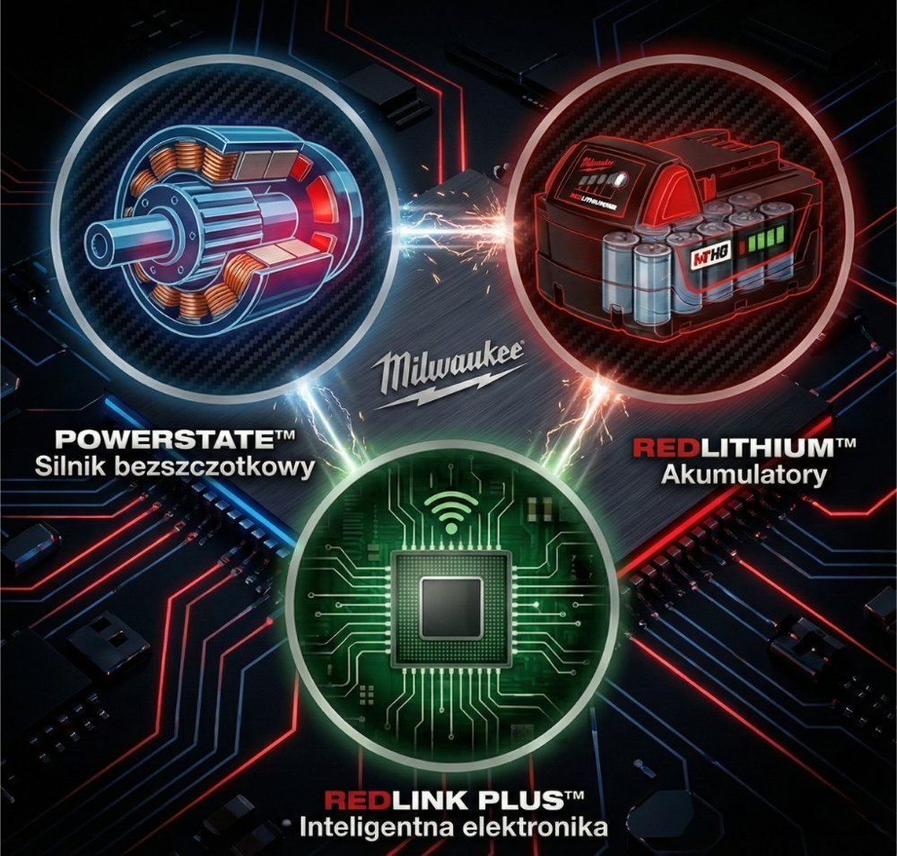 Technologie FUEL: silnik POWERSTATE, akumulator REDLITHIUM, elektronika REDLINK PLUS