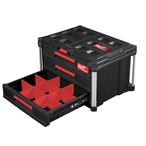 Skrzynia Milwaukee PACKOUT z 3 szufladami – Prowadnice kulkowe
